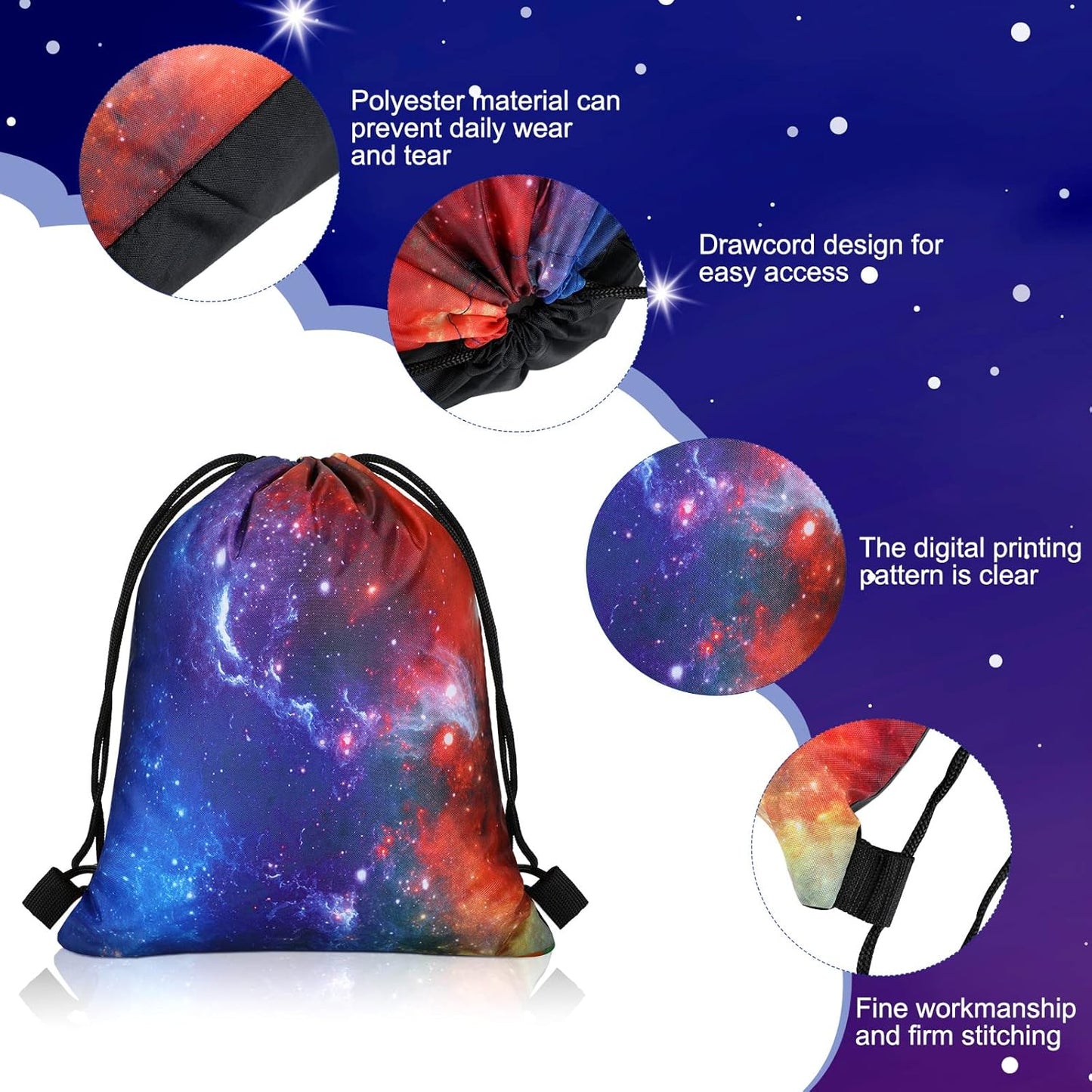 Lothee 30 Pcs Galaxy Party Favor Bags Space Drawstring Bags Starry Night Sky Backpack Galaxy Treat Candy Birthday Party Supplies for Kids Gifts