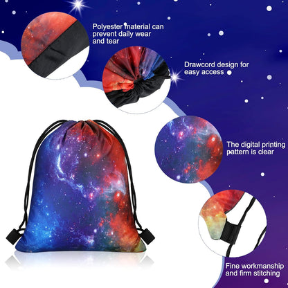 Lothee 30 Pcs Galaxy Party Favor Bags Space Drawstring Bags Starry Night Sky Backpack Galaxy Treat Candy Birthday Party Supplies for Kids Gifts