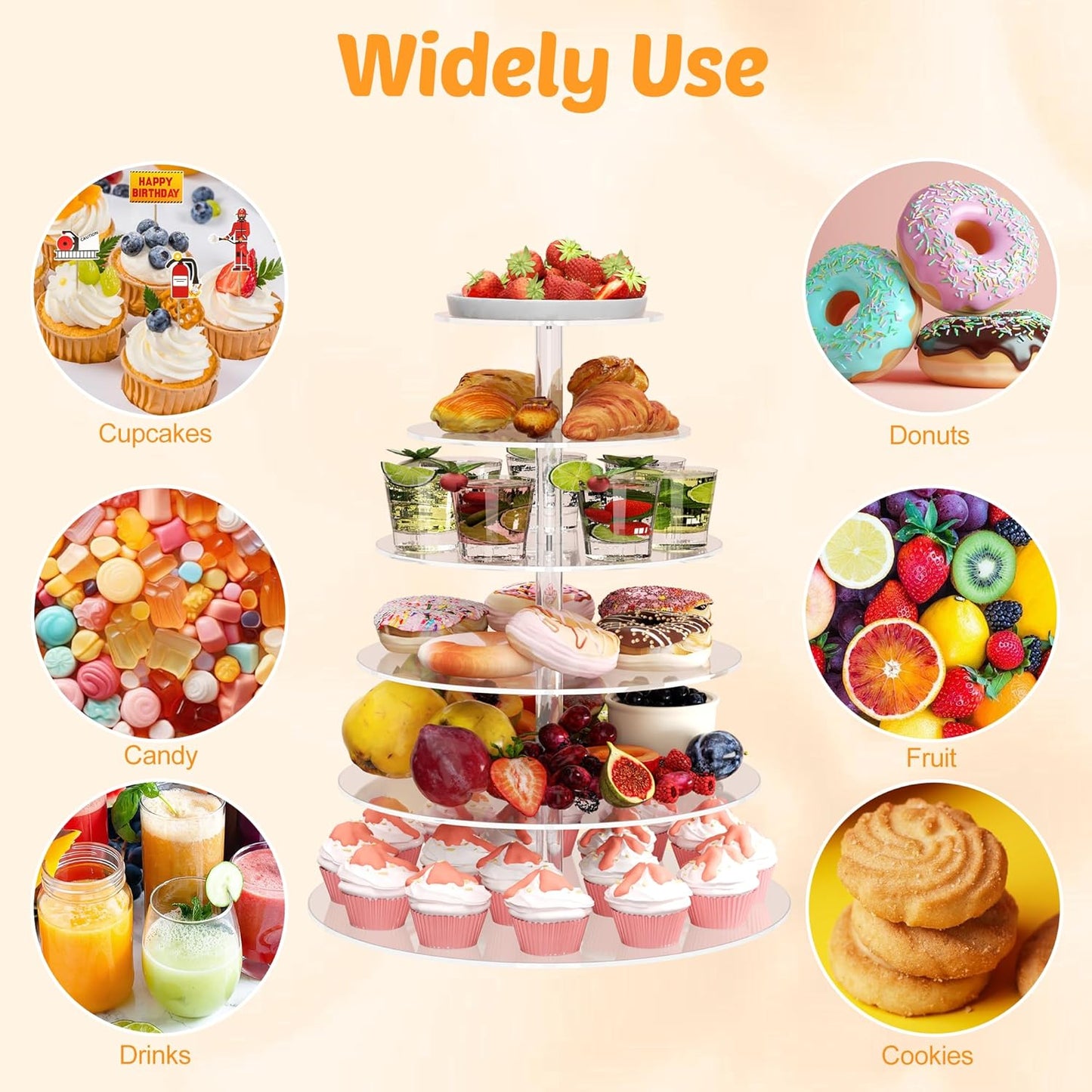 4 Tier Round Cupcake Stand, Acrylic Cupcake Display Stand for 38 Cupcakes, Clear Cupcake Holder Stand for Dessert Table, Cupcake Tower Stand for Wedding Birthday Party Graduation