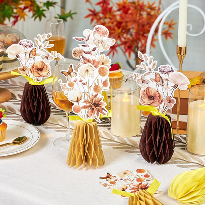 SUNBEAUTY 9PCS Spring Wildflower Party Decorations Wild Flowers Honeycomb Centerpieces for Tables Wildflower Birthday Spring Flower Theme Party Decorations for Garden Baby Shower, Easter, Mothers Day