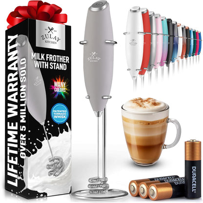Zulay Kitchen Powerful Milk Frother Wand With Duracell Batteries - Ultra Fast Handheld Drink Mixer - Electric Whisk Foam Maker for Coffee, Lattes, Cappuccino & Matcha - Z1 Motor - Black - Colors A