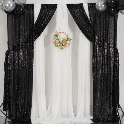 Poise3EHome Black Sequin Backdrop Curtains, 2 Panels 2FTx8FT Glitter Photo Booth Backdrop for Halloween Birthday Bachelorette Wednesday Twilight Party Decorations