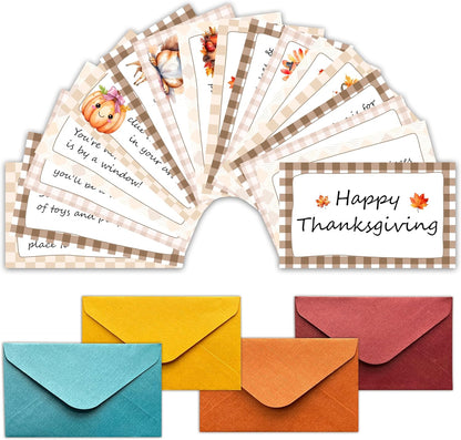 Thanksgiving Treasure Hunt Clue Game, Fall Scavenger Games for Adults, Happy Thanksgiving Party Activities, Autumn Pumpkin Party Supplies (16 Cards with 16 Colorful Envelopes) -01