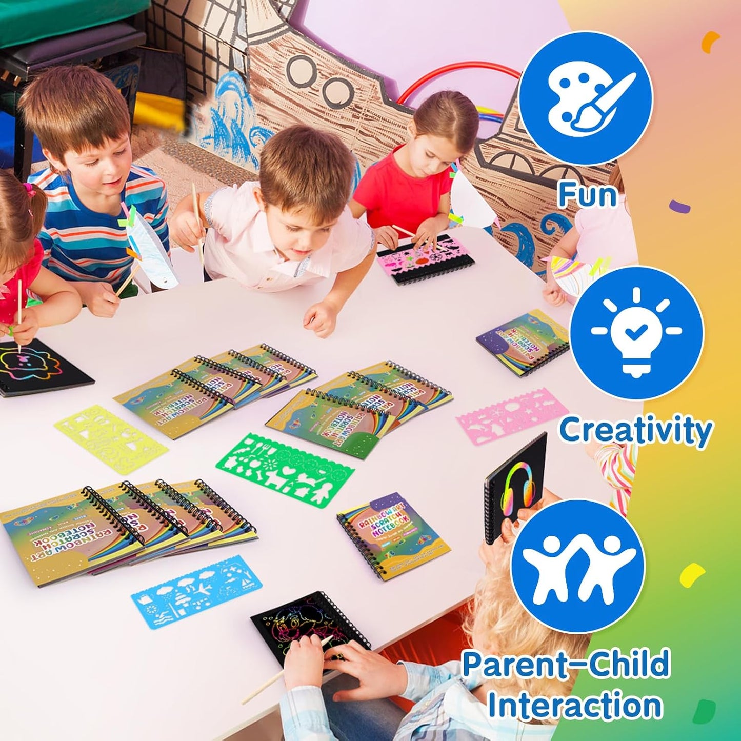 YSCare 24 Pack Scratch Arts and Crafts Notebooks, Rainbow Art Scratch Note, Goodie Bags Stuffers Essentials Gifts for Birthday Party Favors Classroom Prizes