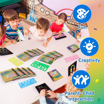 YSCare 24 Pack Scratch Arts and Crafts Notebooks, Rainbow Art Scratch Note, Goodie Bags Stuffers Essentials Gifts for Birthday Party Favors Classroom Prizes