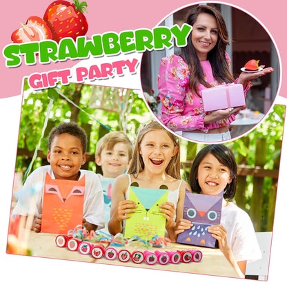 MotiMind 24 Pcs Strawberry 12 Designs Stampers Berry First Birthday Party Favors, Self-Inking Mini Stampers for Kids, School Rewards, Goodie Bag Fillers, Carnival Prizes, DIY Craft, Shortcake