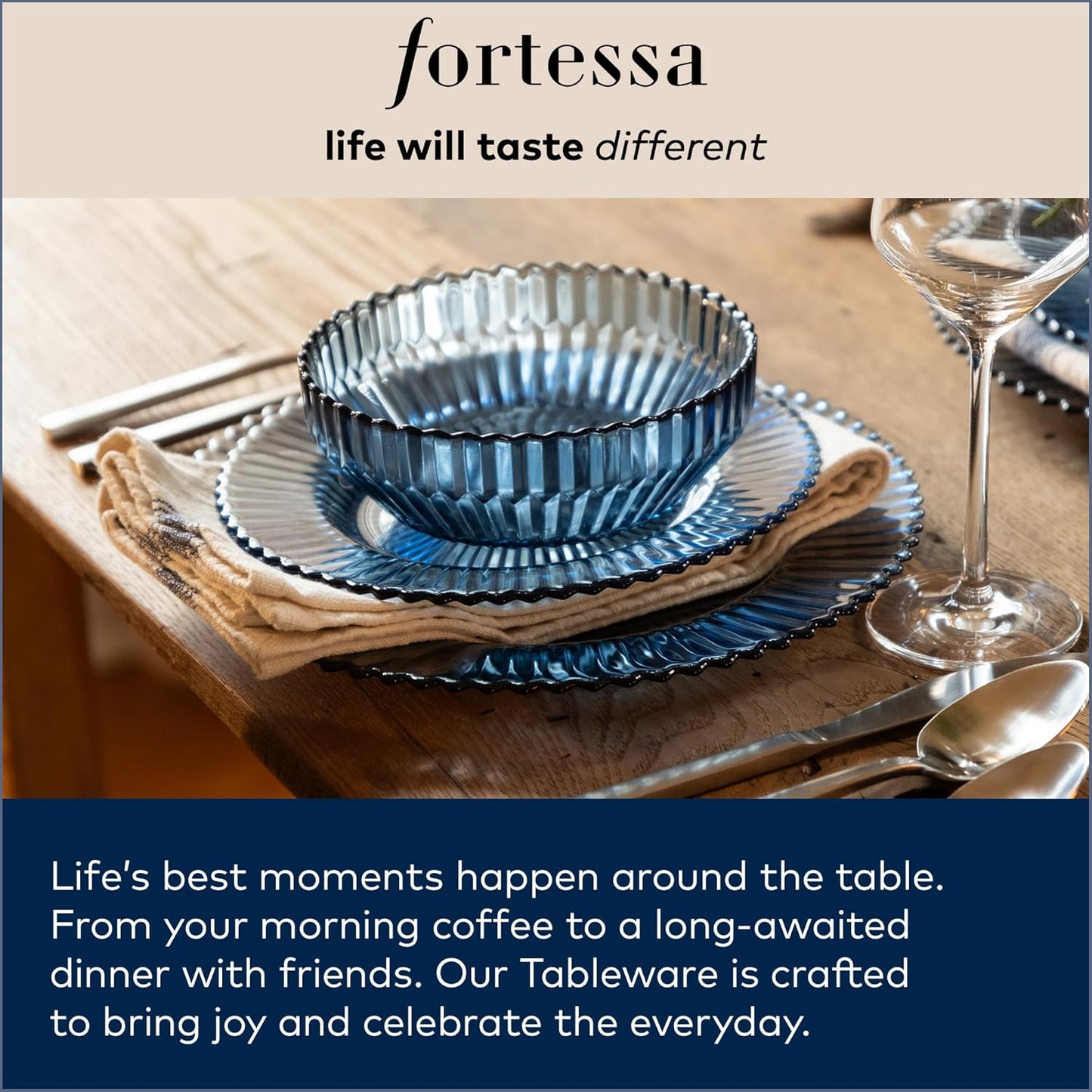 Fortessa Jupiter Beaded Hobnail Glass, 8.5 Inch Mini Cake/Cupcake Stand, Cornflower Blue
