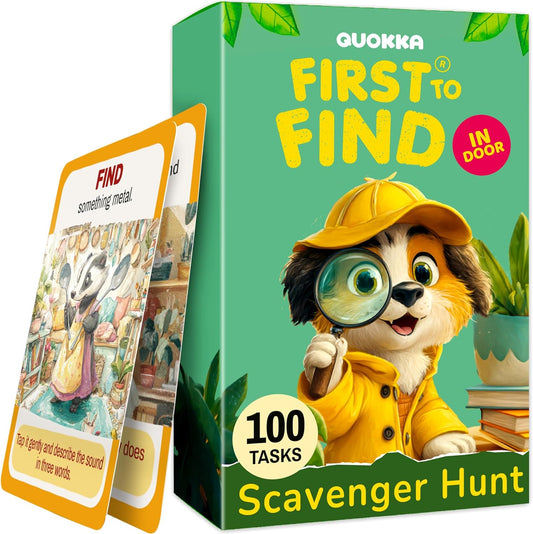 QUOKKA Scavenger Hunt Game for Kids Ages 4–8 – Indoor Adventure Card Set with 100 Tasks for Rainy-Day Play, Home & Classroom Learning Activities