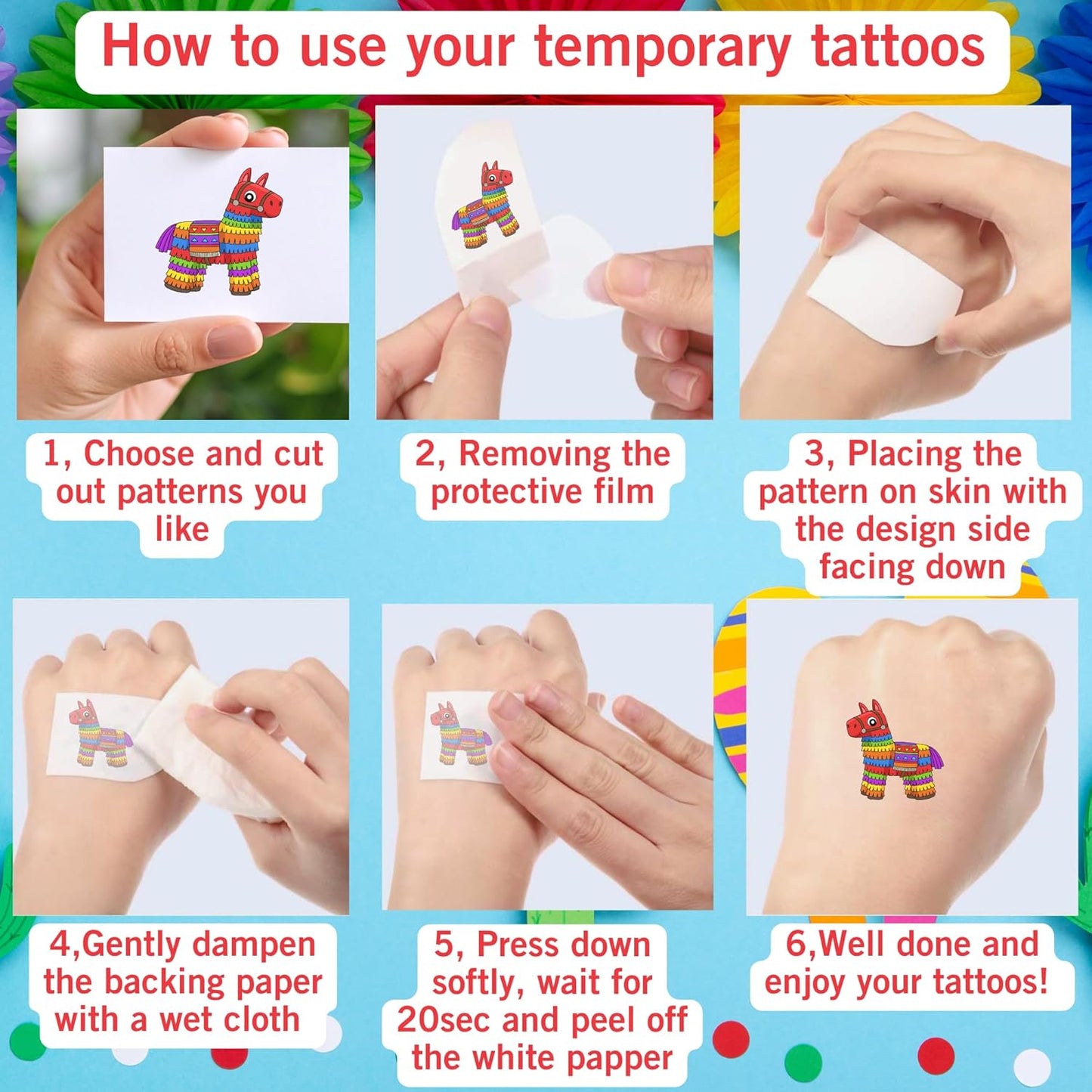 Cinco De Mayo Temporary Tattoos - Cinco De Mayo Decorations Fiesta Party Decorations Supplies Accessories Traditional Mexico Fiesta Party Favors Mexican Design Taco Celebration Gift Idea For Family