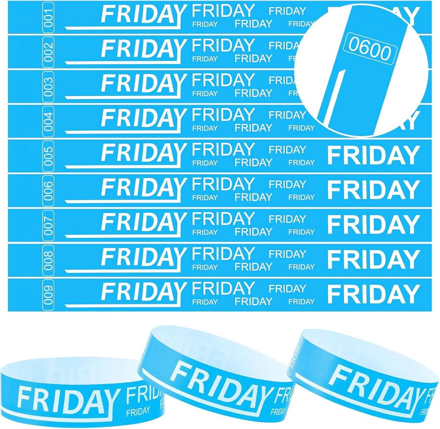 Henoyso 600 Pcs Saturday Paper Wristbands Event Admission Paper Bracelets Numbered Waterproof Party Armbands for Events Day of the Week(Red)