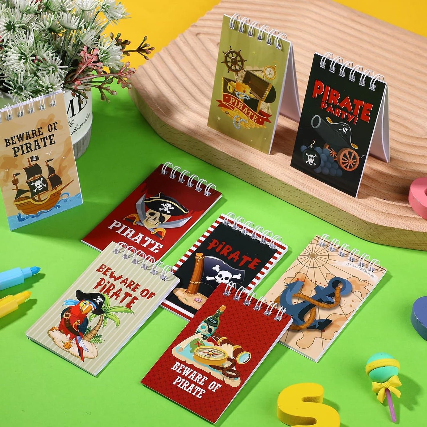 Teling 24 Pieces Mini Pirate Notepads Notebooks Pirate Party Favors Small Spiral Notebooks Mini Pocket Notepads for Kids Birthday Party Supplies Teacher Classroom Rewards