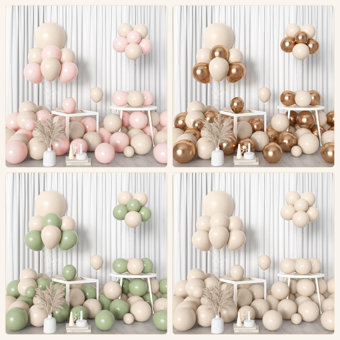 Amandir 153pcs White Sand Balloons Arch Garland Kit Different Sizes 18 12 10 5 Inch Cream Beige Sand White Latex Balloon for Birthday Boho Neutral Baby Shower Wedding Anniversary Party Decorations
