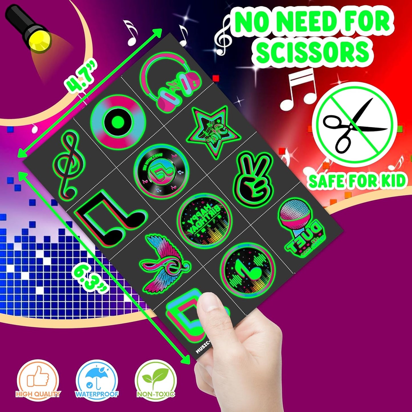 (96PCS) Music Note Notes Musical Motivational Pre-Cut Temporary Tattoos for Kids Birthday Themed Party Supplies Decorations Favors Super Cute Instrument Stickers Tattoo Gifts for Boys Girls Rewards