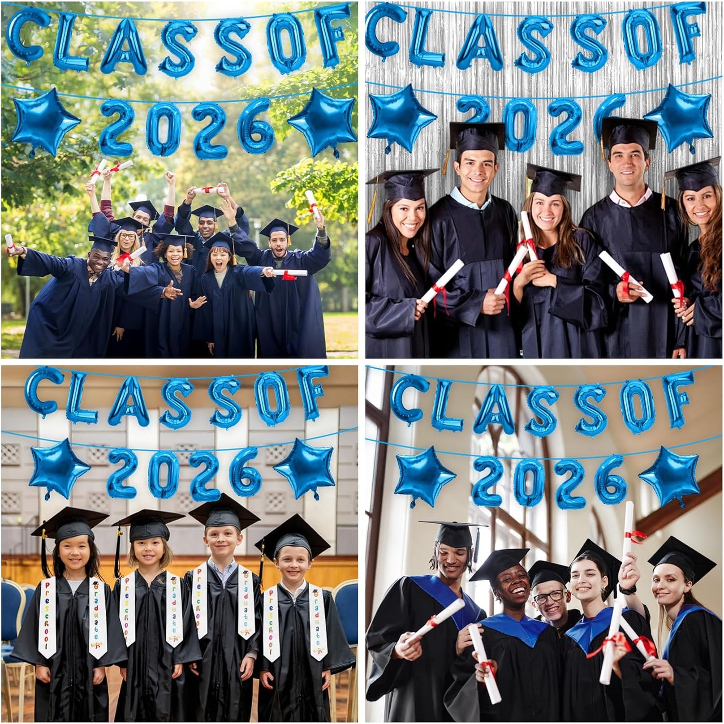 Graduation Balloons, Class of 2026 Balloons, 16Inch Gold Grad Class of 2026 Letters Foil Balloon Sign with Star Balloons, Class of 2026 Decorations for High School College Graduation Party Decorations