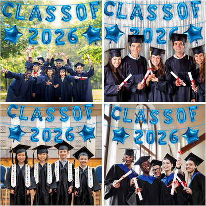 Graduation Balloons, Class of 2026 Balloons, 16Inch Gold Grad Class of 2026 Letters Foil Balloon Sign with Star Balloons, Class of 2026 Decorations for High School College Graduation Party Decorations