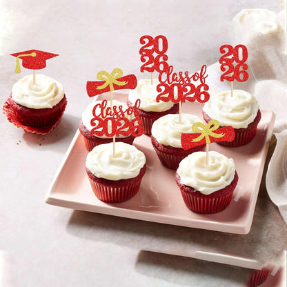 36 PCS 2026 Graduation Theme Cupcake Toppers Glitter Class of 2026 Grad Cap Diploma Cupcake Picks 2026 Graduation Theme Party Cake Decorations Supplies Deep Blue