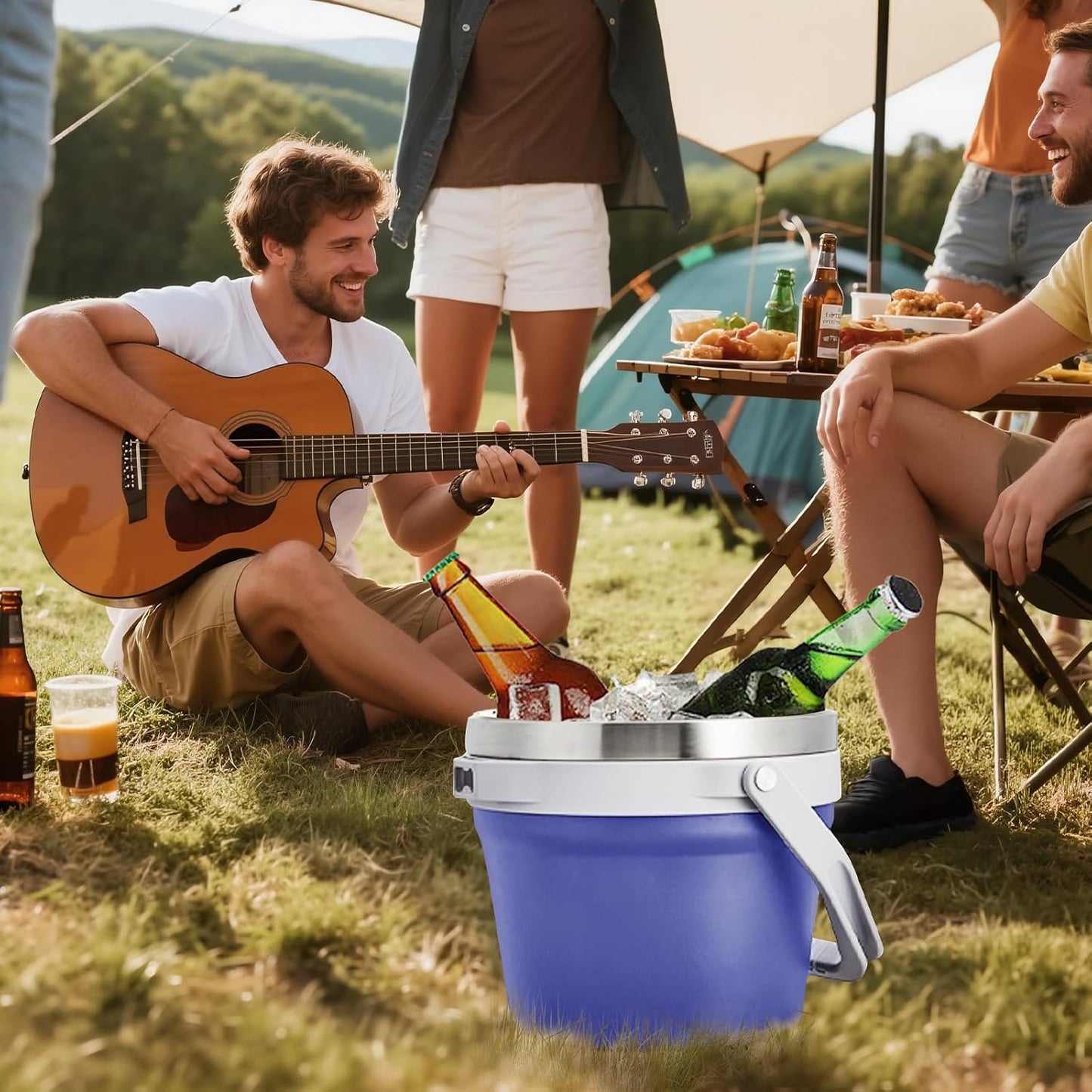 COKTIK 7L Insulated Ice Bucket with Lid，Double Wall Vacuum Stainless Steel Beverage Bucket Keeps Frozen Longer，Holds 6 Longnecks or 3 Bottles of Wine，for Cocktail, Champagne, Large Parties(Blue)
