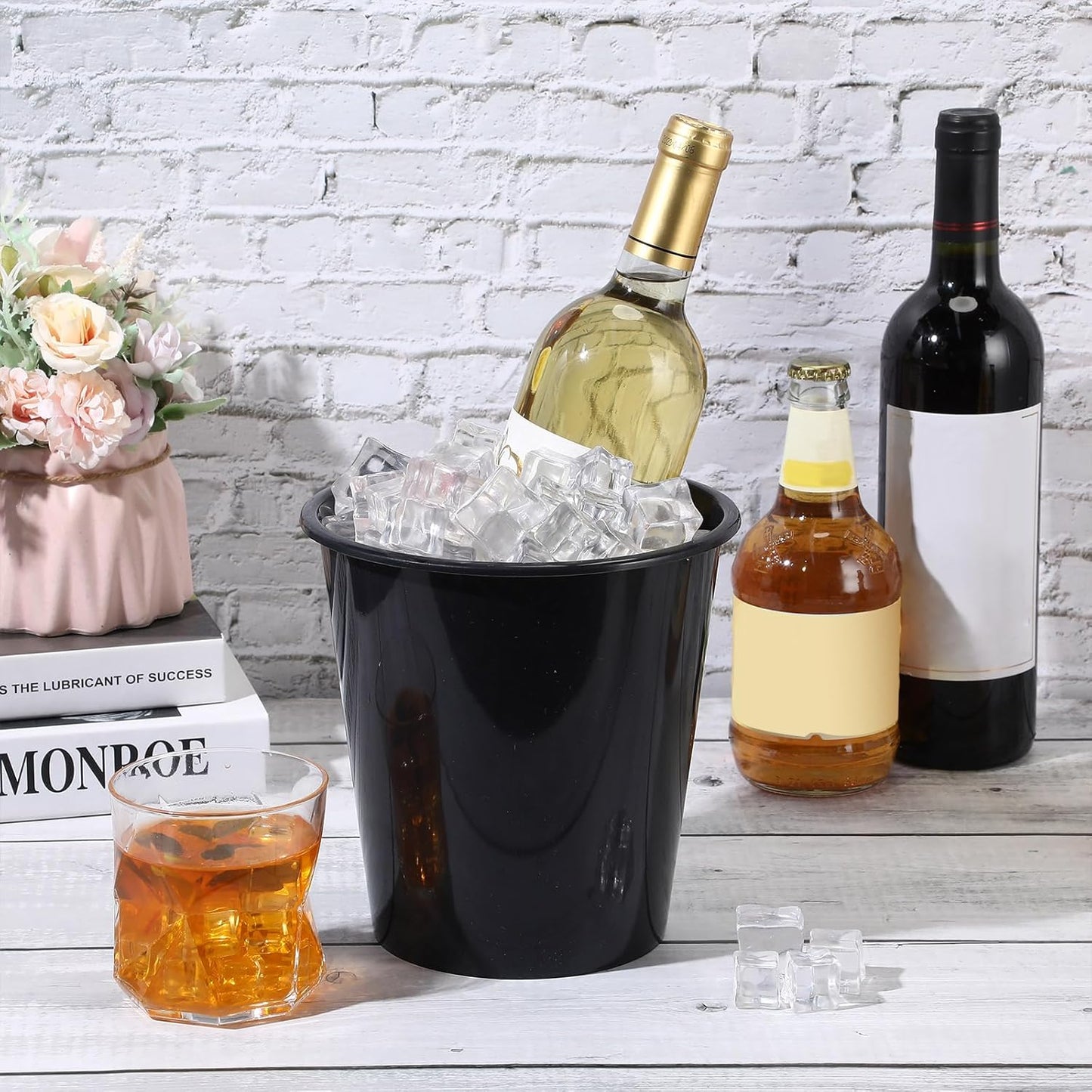 Layhit 24 Pcs Plastic Ice Buckets for Parties 3 Liters Wine Bucket Portable Ice Holder Disposable Wine Cooler for Party Wedding Party Beverages Champagne Soda and Beer (Gold)