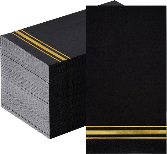 100 3-Ply Gold Napkins Disposable Elegant Dinner Paper Napkins, White and Gold Foil Guest Napkins Hand Towels for Bathroom Wedding Kitchen Birthday Parties Graduation