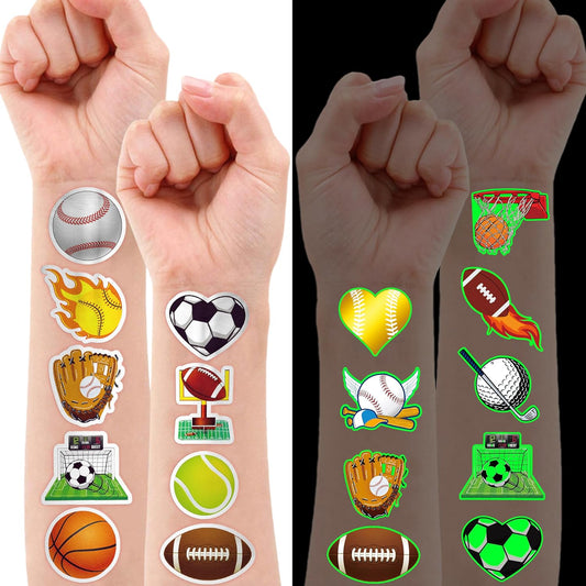 96 PCS Sports Ball Pre-Cut Temporary Tattoos Themed Birthday Party Decorations Favors Supplies Decor Basketball Football Baseball Soccer Tattoo Stickers Gifts For Boys Girls Class Prizes (Normal)