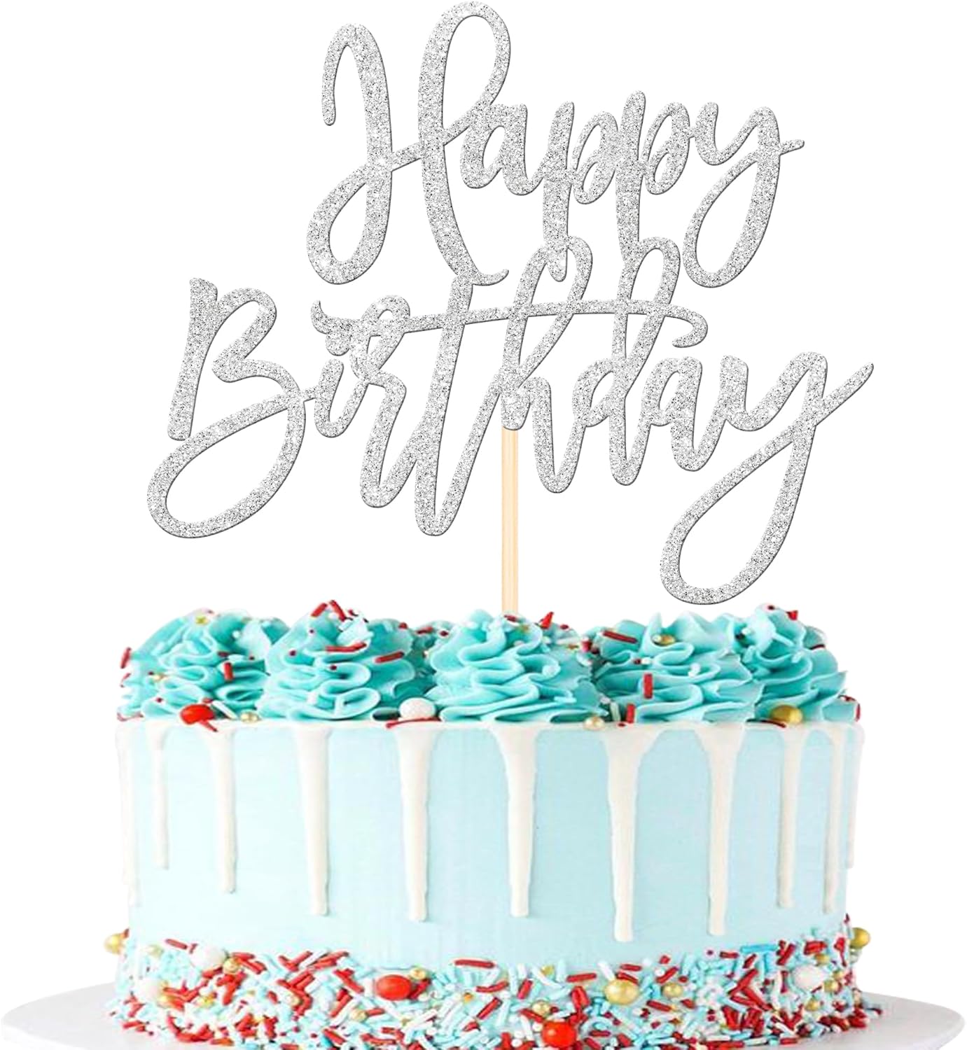 ZHUOWEISM 1 PCS Gold Happy Birthday & Anniversary Cake Topper