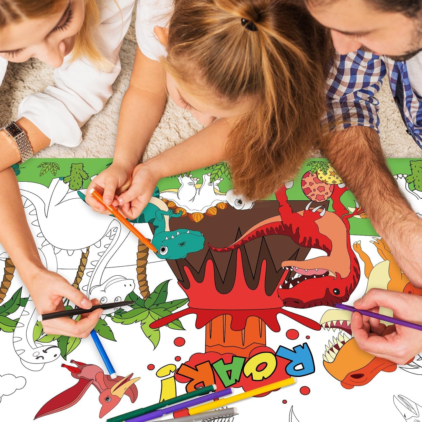 43.3x31.5 Summer Coloring Poster with Picture, Giant Cute Painting Poster, Large Coloring Tablecloth for Classroom Home Birthday Party Supplies Favor