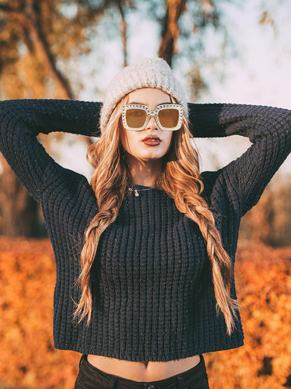 Frienda 6pcs Oversize Rhinestone Square Bling Sunglasses Sparkling 70s Glitter Crystal Disco Sunglasses Retro Frame Glasses for Women