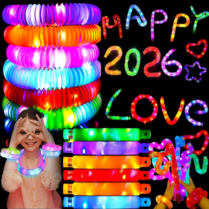 9 Pack Glow Sticks Party Favors Light Up Pop tubes Sensory Toys LED Glow Necklaces Bracelets Birthday Goodie Bag Stuffers Classroom Prizes Gifts for Boys Girls Toddlers Halloween Easter Gift