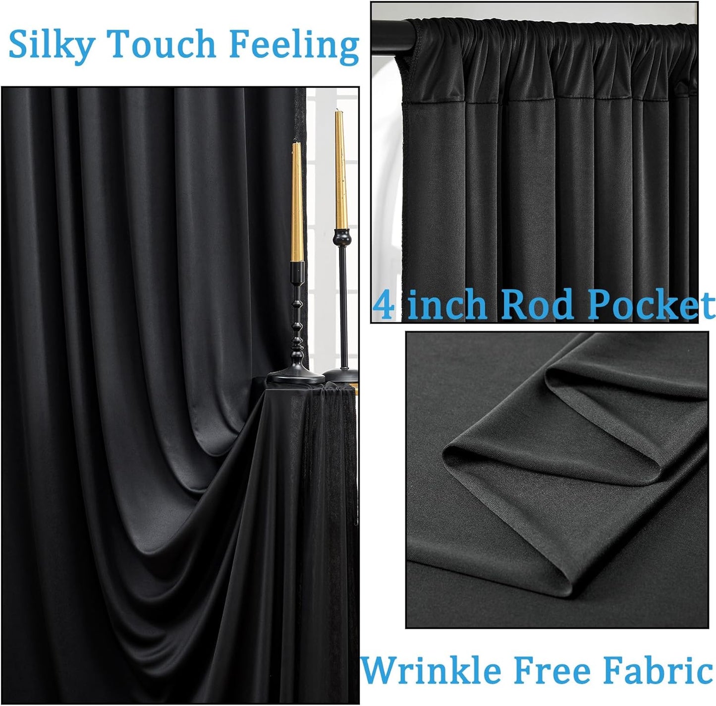 10ftx10ft Black Backdrop Curtains for Weddings Parties, Wrinkle Free 2 Panels Silky Polyester Photo Backdrop Drapes Back Drop Cloth Drapery for Birthday Mother'sDay Photography Background