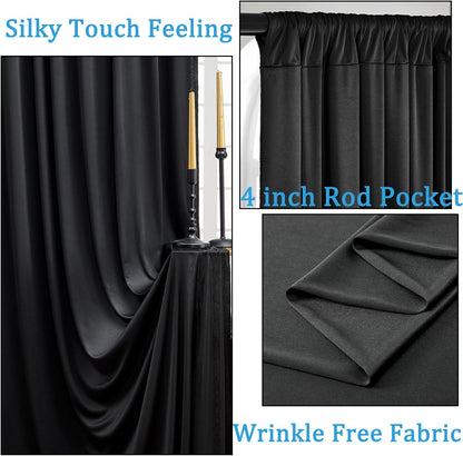 10ftx10ft Black Backdrop Curtains for Weddings Parties, Wrinkle Free 2 Panels Silky Polyester Photo Backdrop Drapes Back Drop Cloth Drapery for Birthday Mother'sDay Photography Background