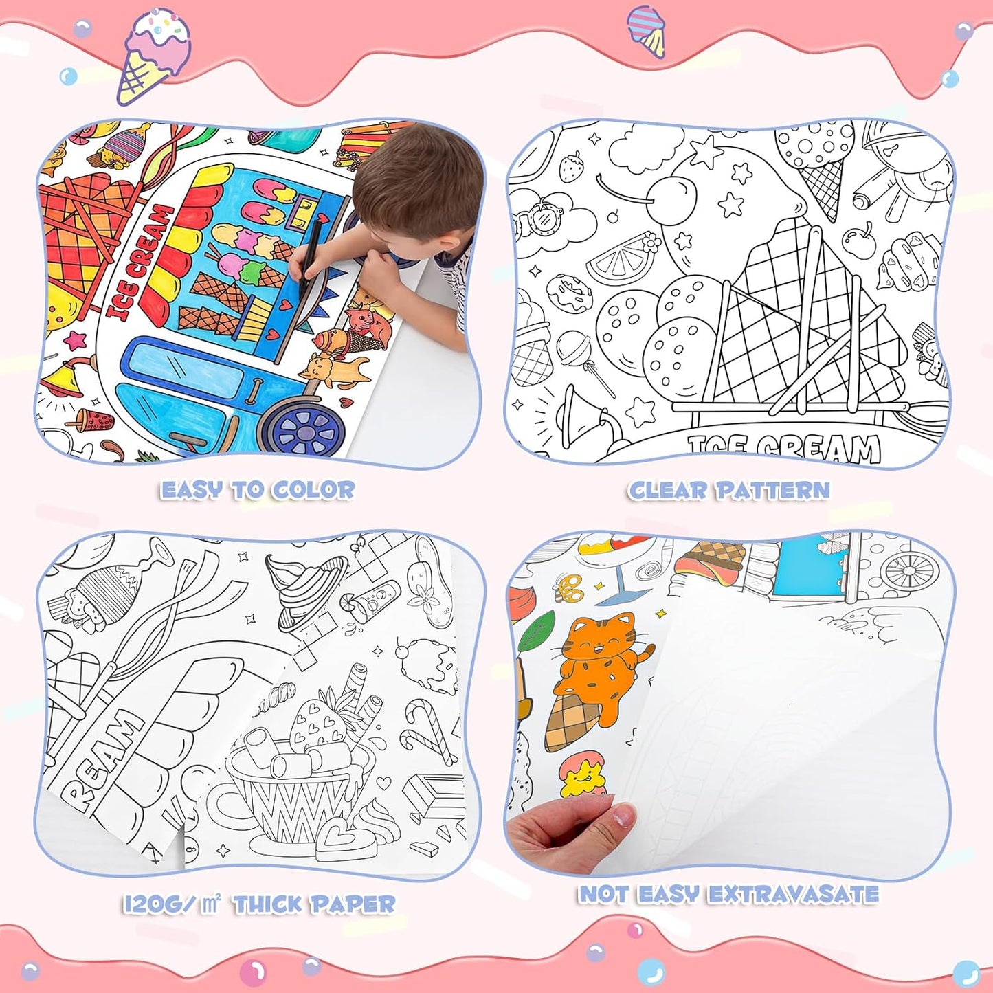 Happy Birthday Giant Coloring Poster/Tablecloth, 30 x 72 Inch Birthday Craft for Kids Art Crafts Paper Banner Kid Games Activities,Coloring Tablecloth Crafts for Classroom Wall School Home Parties