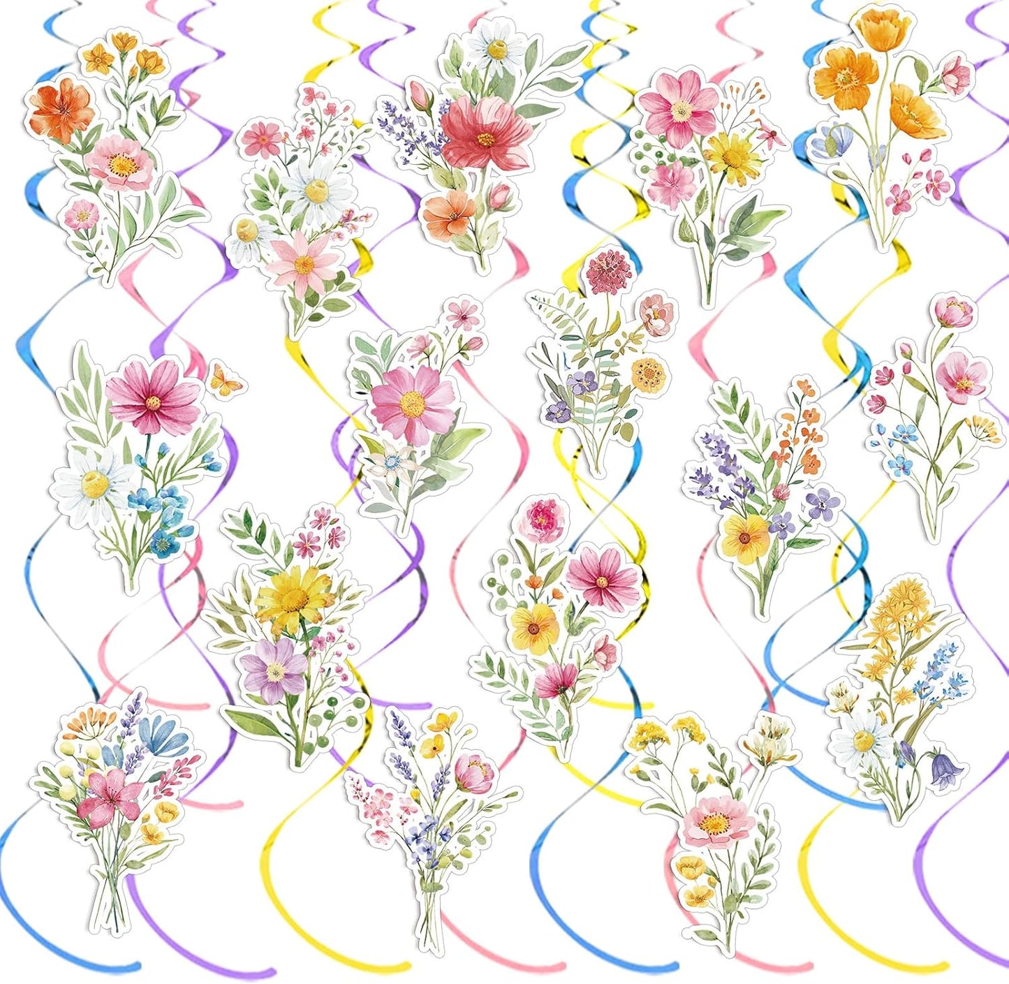 36 Pcs Wildflower Hanging Swirl Decorations Flower Birthday Decorations Floral Swils for Women Spring Party Wedding Baby Shower Supplies