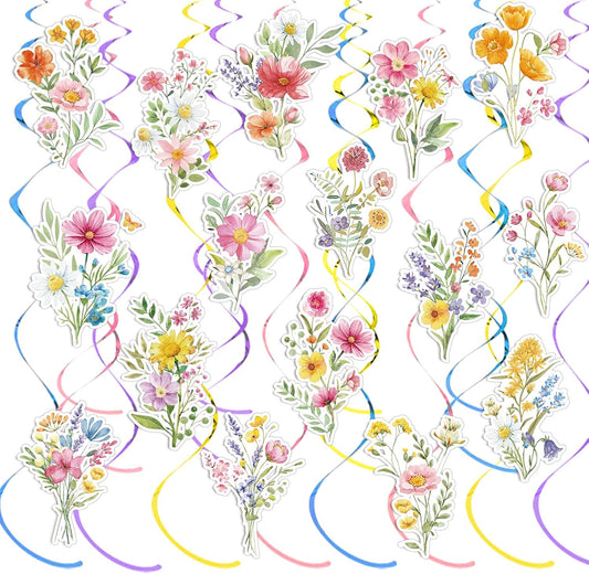 36 Pcs Wildflower Hanging Swirl Decorations Flower Birthday Decorations Floral Swils for Women Spring Party Wedding Baby Shower Supplies