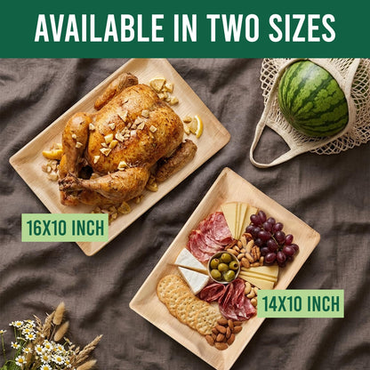 Palm Leaf Trays Disposable Bamboo Like Serving Platters 14" x 10" - Heavy Duty Charcuterie Boards Eco-Friendly Dinnerware for Parties, Weddings, Catering, Events (10 Pack)