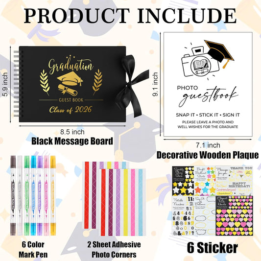 16 Pcs Graduation Guest Book 2026 with Photo Guest Book Sign & 6 Markers – Photo Guest Book for Graduation Party, 2026 Graduation Decorations, Graduation Book to Sign, Graduation Gifts