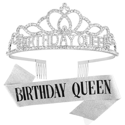 CAVETEE Gold Birthday Crowns and Sash - Queen Tiara for Party Decorations