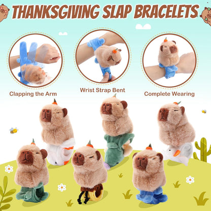 Soulchen 6 Pcs Cute Capybara Party Favors Slap Bracelets for Kids Stuffed Animal Plush Slap Bracelets Bulk Capybara Wrist Bands for Birthday Gifts Goodie Bag Fillers