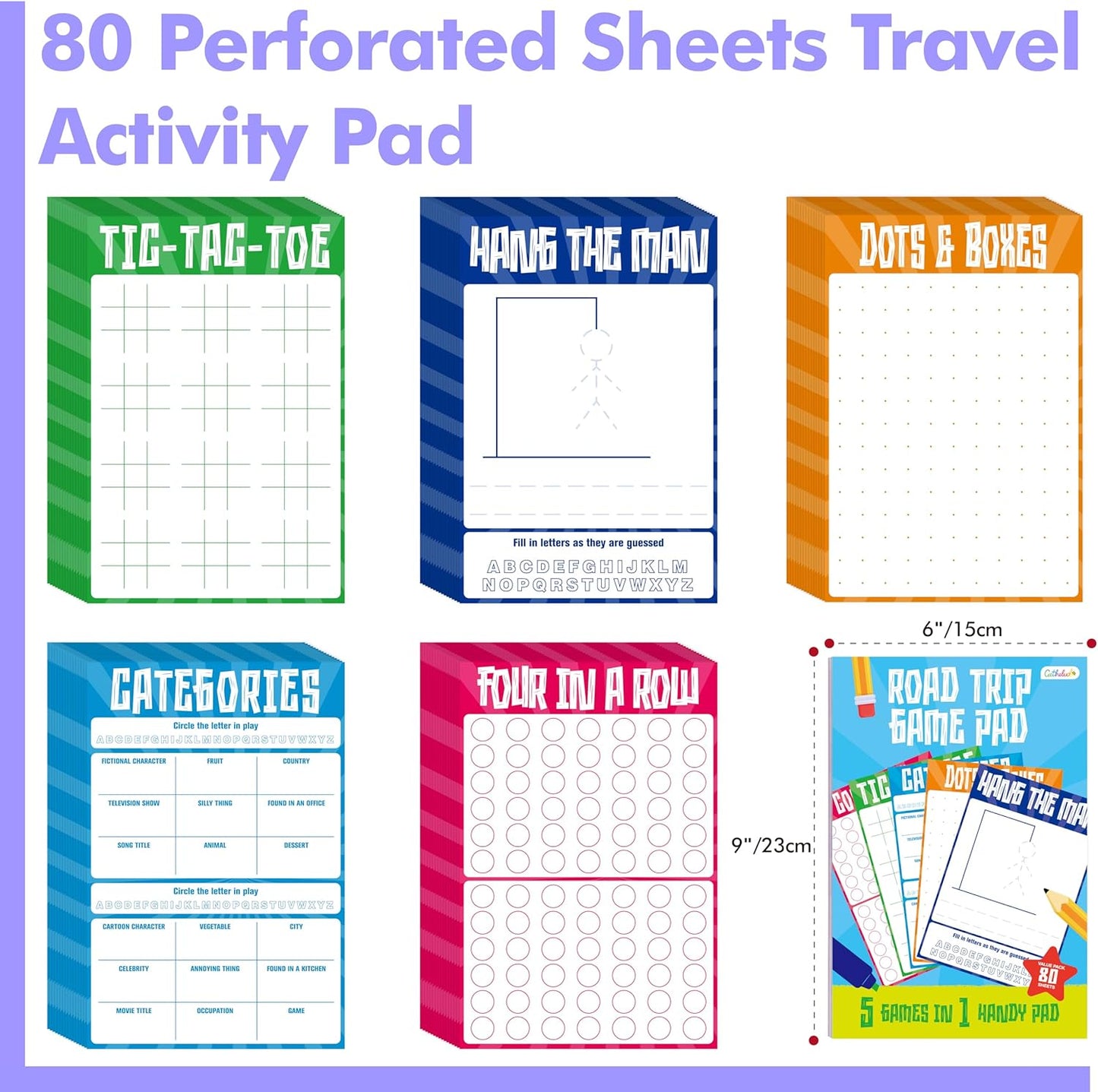 Road Trip Game Pad, 5 Games in 1 (Farm Animals, Car Colors, Buildings, Traffic Signs, Vehicles Scavenger Hunt Bingo), Pen Pencil Paper Game, Plane Trip/ Car Travel/Getaway Activity Pad for Kid, Adult