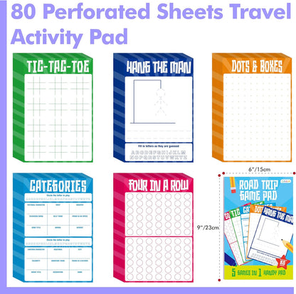 Road Trip Game Pad, 5 Games in 1 (Farm Animals, Car Colors, Buildings, Traffic Signs, Vehicles Scavenger Hunt Bingo), Pen Pencil Paper Game, Plane Trip/ Car Travel/Getaway Activity Pad for Kid, Adult