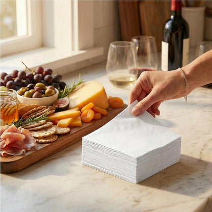 AH AMERICAN HOMESTEAD Cocktail Napkins-Disposable Beverage/Bar Napkins-White Linen-Like Square Napkins-Eco-Friendly & Compostable-Everyday Use, Party or Wedding 4.75inch x 4.75inch (100 Count, White)