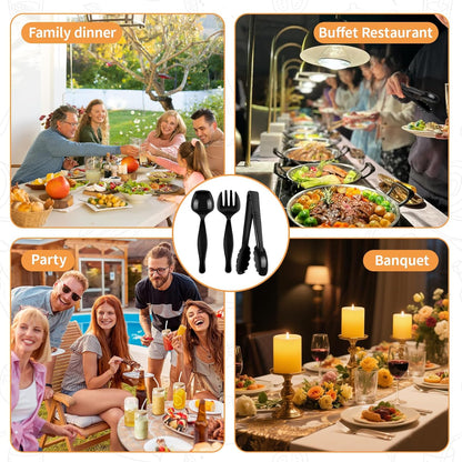 30 Pcs Clear Plastic Serving Utensils Set - Includes 10 Spoons, 10 Tongs, 10 Forks - Heavy Large Disposable Serving Utensils for Parties, Holidays & Events (Clear)
