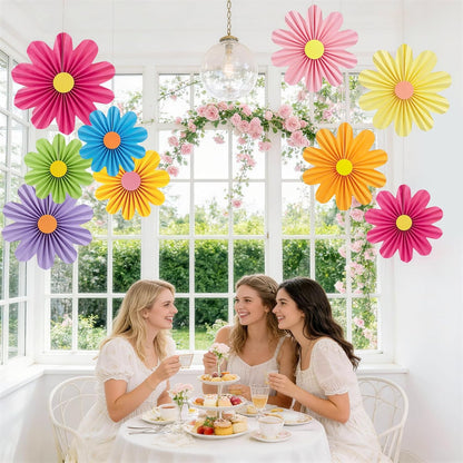 PAPER JAZZ Paper Flowers with Paper Fan Boho Hanging Decor Artificial Flowers Decorations for Wall Pink and Orange Party Decorations for Classroom, Beach Party, Summer Birthday Party Pack of 11.