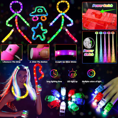 SHQDD Party Supplies, Glow in the Dark Party Favors for Adults Kids, 27 Carnival Accessories, 56 LED Light Up Toys Bulk, 100 Glow Sticks Party Pack, Neon Party Supplies & Decorations