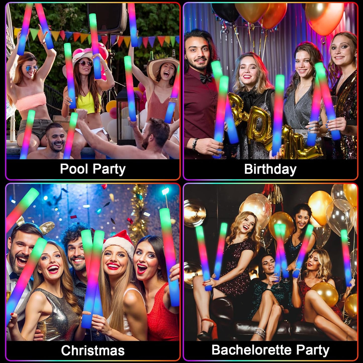 HONLYNE 46 PCS Foam Glow Sticks with 3 Modes Colorful Flashing, Foam Light Up Sticks, LED Light Sticks, Glow Sticks Party Pack for Halloween, New Year, Wedding, Raves, Concert, Christmas