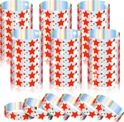 Glenmal 500 Pcs Wristbands for Event Neon Patriotic Star Wristbands Bulk for Events Plastic Waterproof Carnival Wrist Bands Adhesive Bracelet for 4th of July 250 Anniversary(Red)