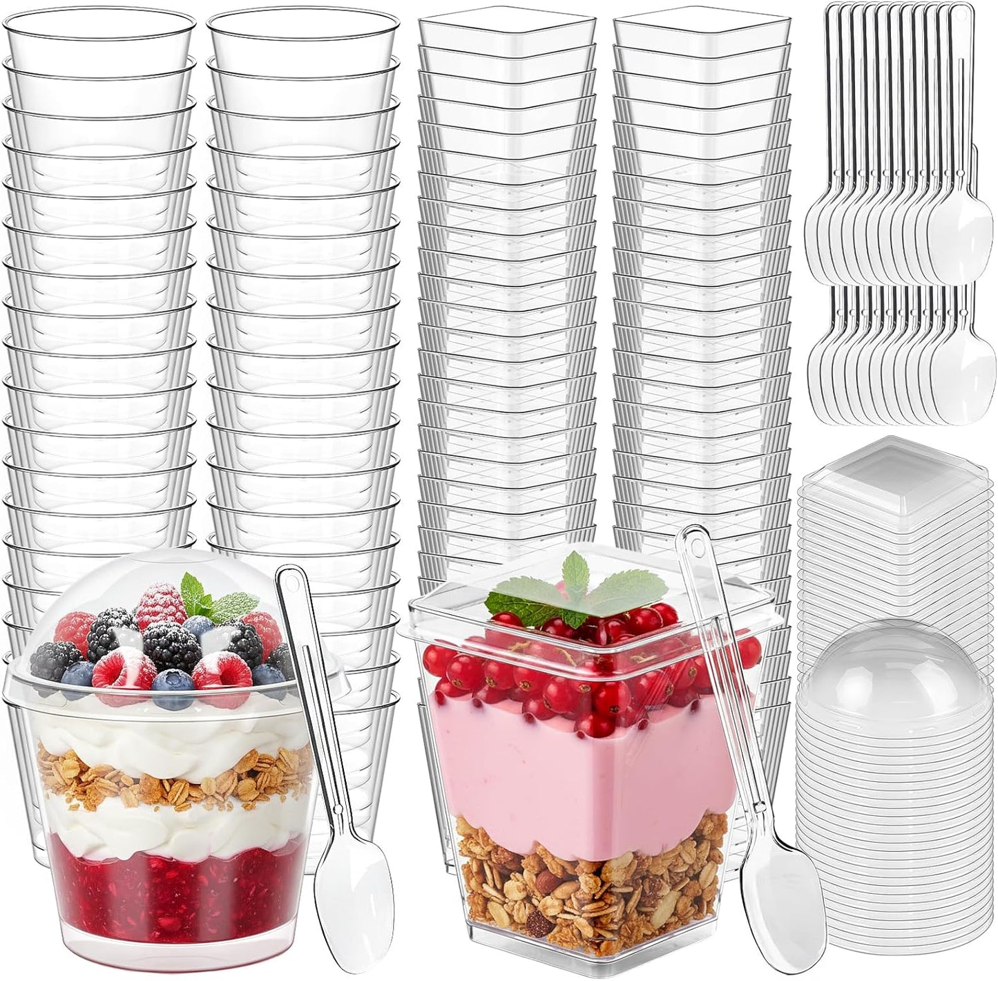 LifeIdeas 380 Pack Mini Dessert Cups with Spoons and lids, 5 oz Mini Clear Parfait Cups, Shooters Cups for Party, Round Yogurt Cups, Reusable Fruit Ice Cream Cake Pudding Cups
