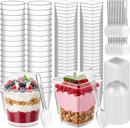 LifeIdeas 380 Pack Mini Dessert Cups with Spoons and lids, 5 oz Mini Clear Parfait Cups, Shooters Cups for Party, Round Yogurt Cups, Reusable Fruit Ice Cream Cake Pudding Cups