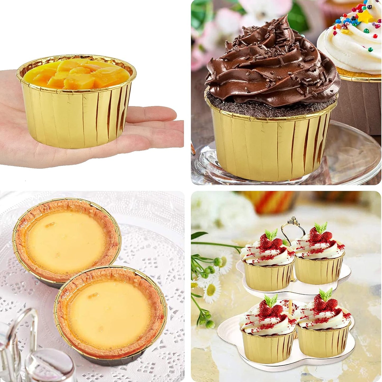 Cupcake Liners with Lids 50 Pack,LNYZQUS 5oz Large Foil Cupcake Cups Muffin Tins,Disposable Baking Cups Muffin Liners Wrappers Holders for Wedding Valentine-Pink in gold