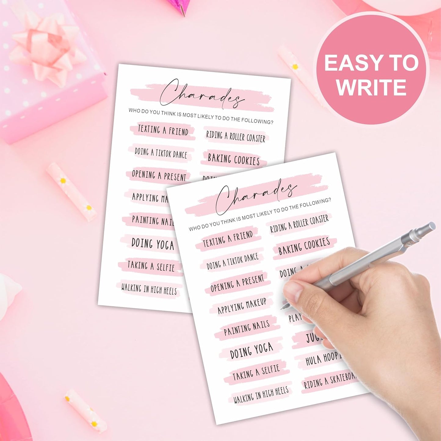 DYIRBIIY Minimalism Birthday Party Game Cards - Selfie Scavenger Hunt - 20 Blush Double-Sided Fill in Style Funny Birthday Party Game Cards for Adults, Party Supplies & Activities - A02