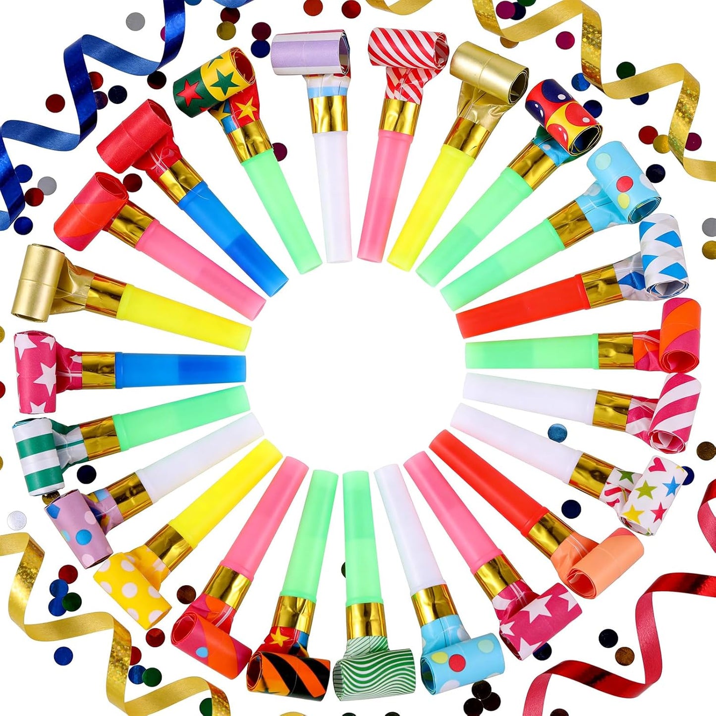 30 PCS Party Blowouts Squawkers Noisemakers Colorful Party Blowers Birthday Blow Horns New Years Whistles for Family Gatherings Squawker